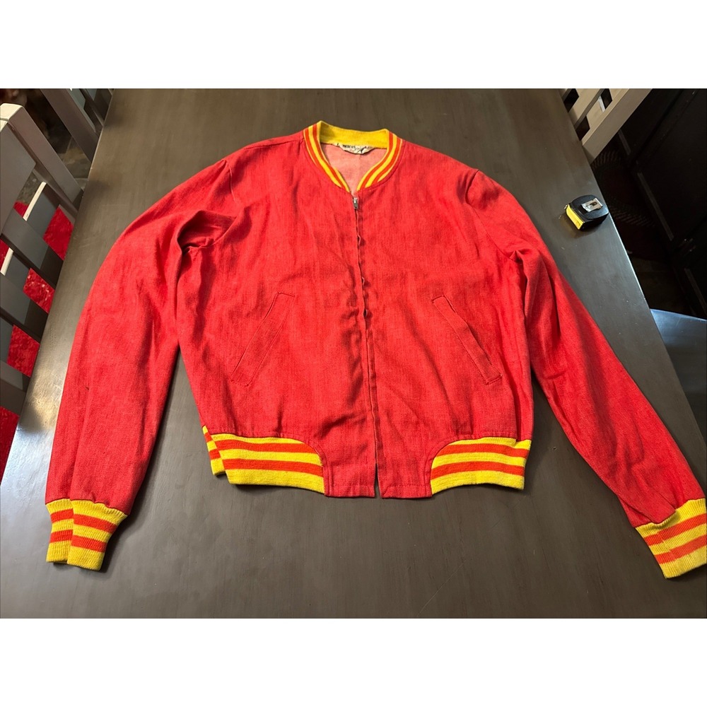 Vintage Peters Whaler Mens Varsity Warm Up Jacket 1950's Red Denim Size Large !!